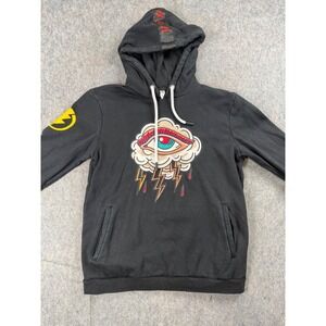 Loop Hoodie Mens Medium Black Cotton High Voltage Eye Streetwear Y2K Hoody